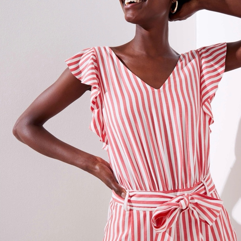 Loft petite red/white stripe romper